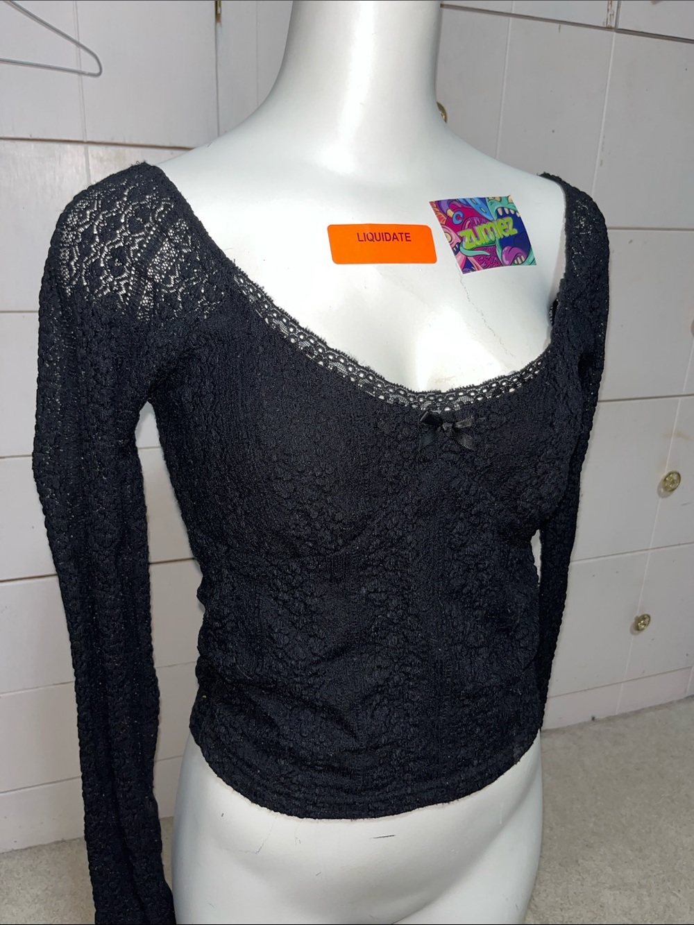 Aeropostale Black Lace Scoop-Neck Long Sleeve Top